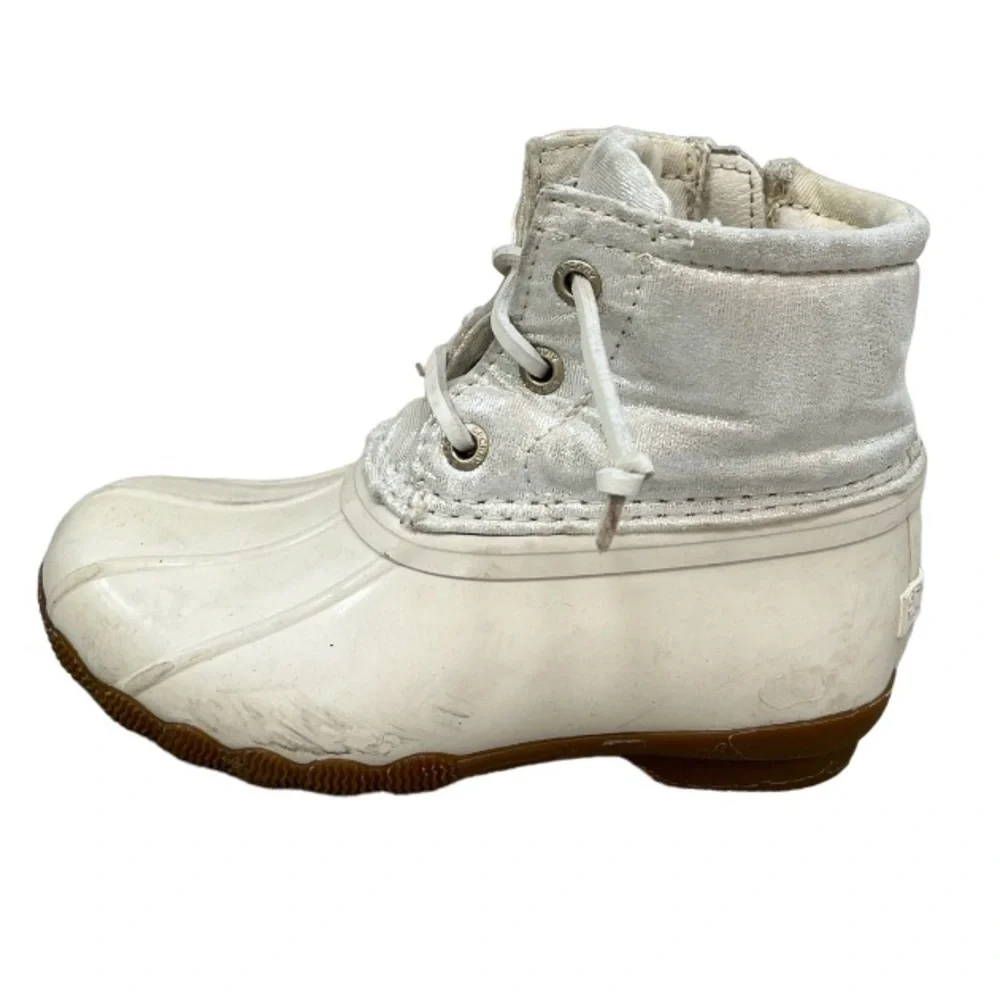 Sperry Saltwater Duck Boots Snow Rain Boots Ivory White Metallic Girls Size 9